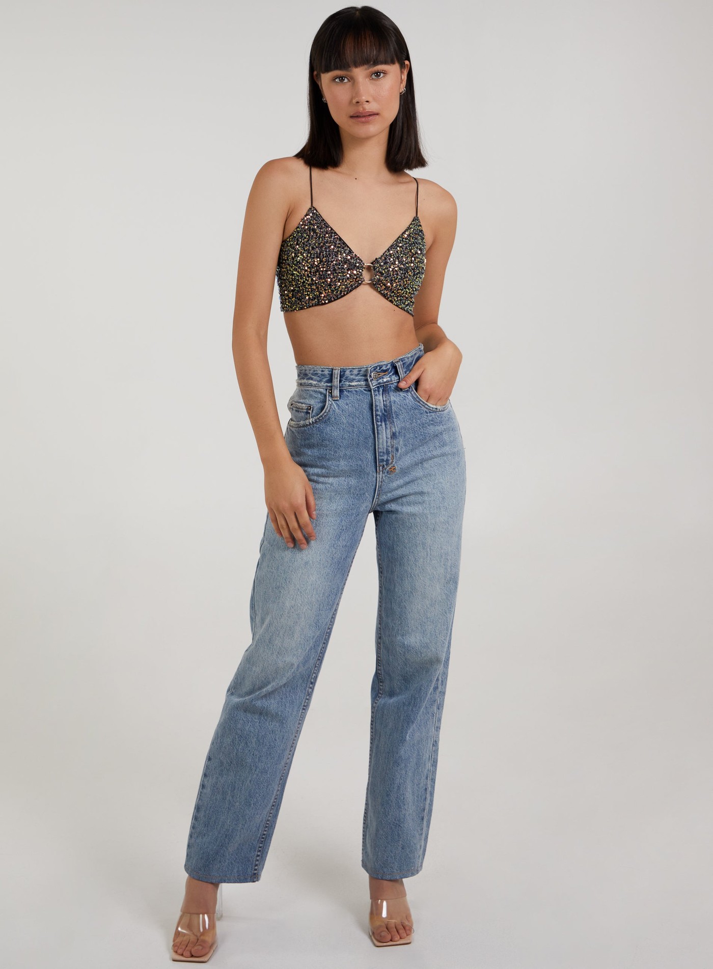 Sequin Ring Front Crop Top view 3