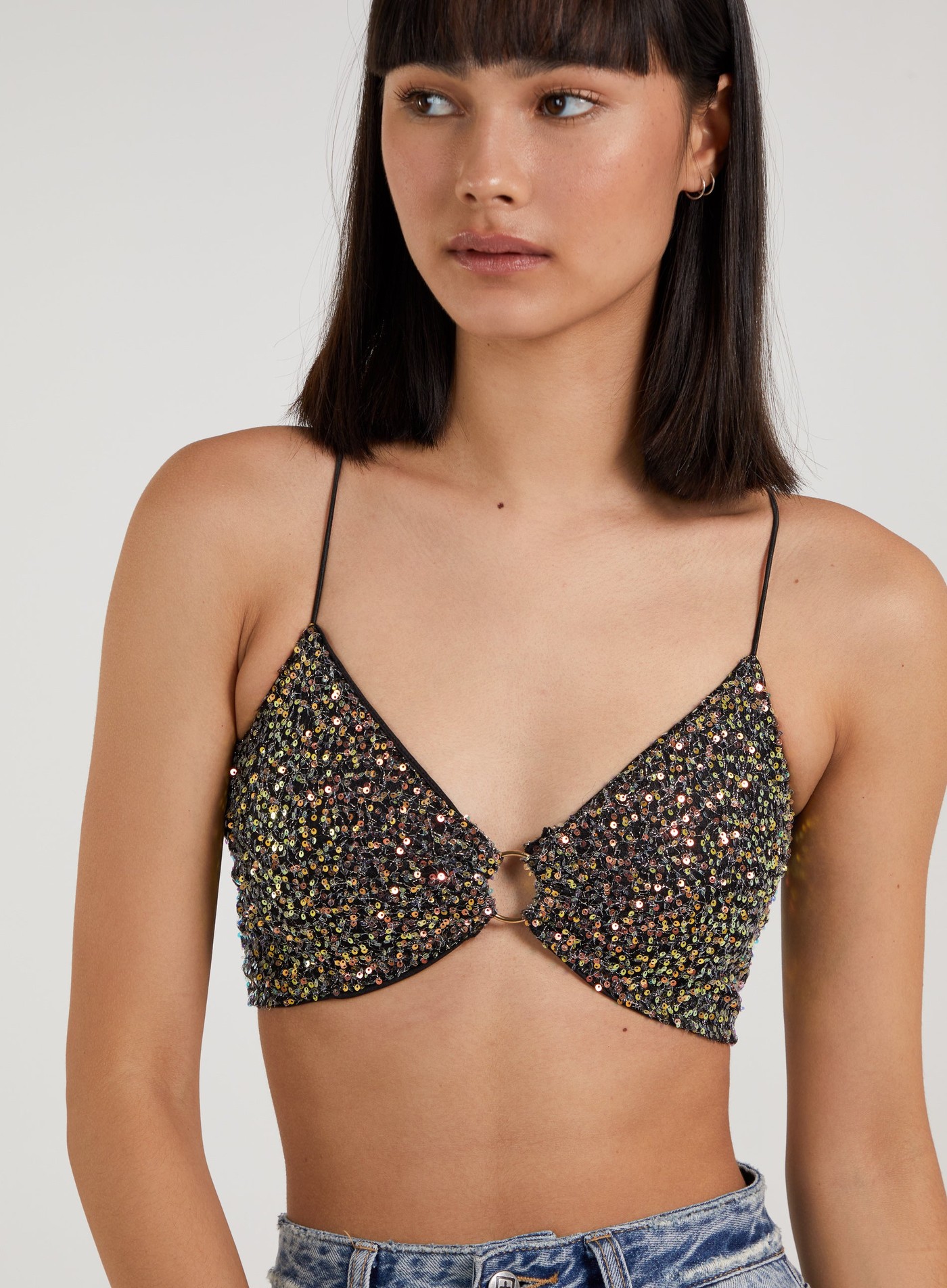 Sequin Ring Front Crop Top view 4
