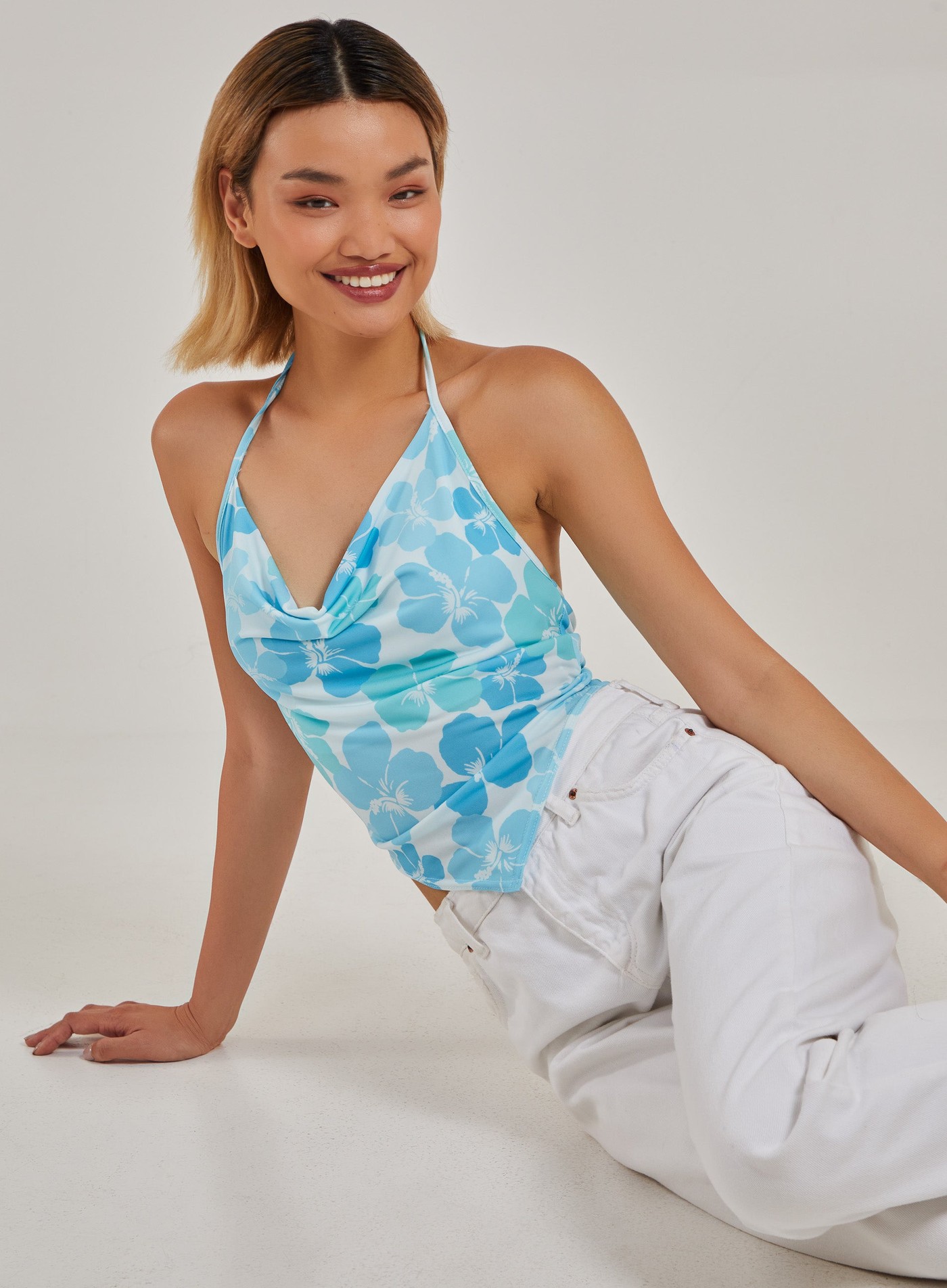 Printed Cowl Neck Hanky Top