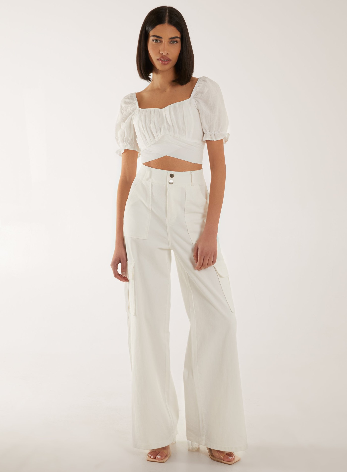 Puff Sleeve Tie Back Top view 3