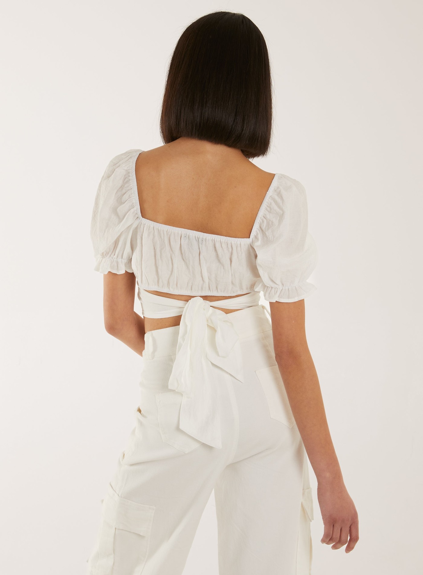 Puff Sleeve Tie Back Top view 4
