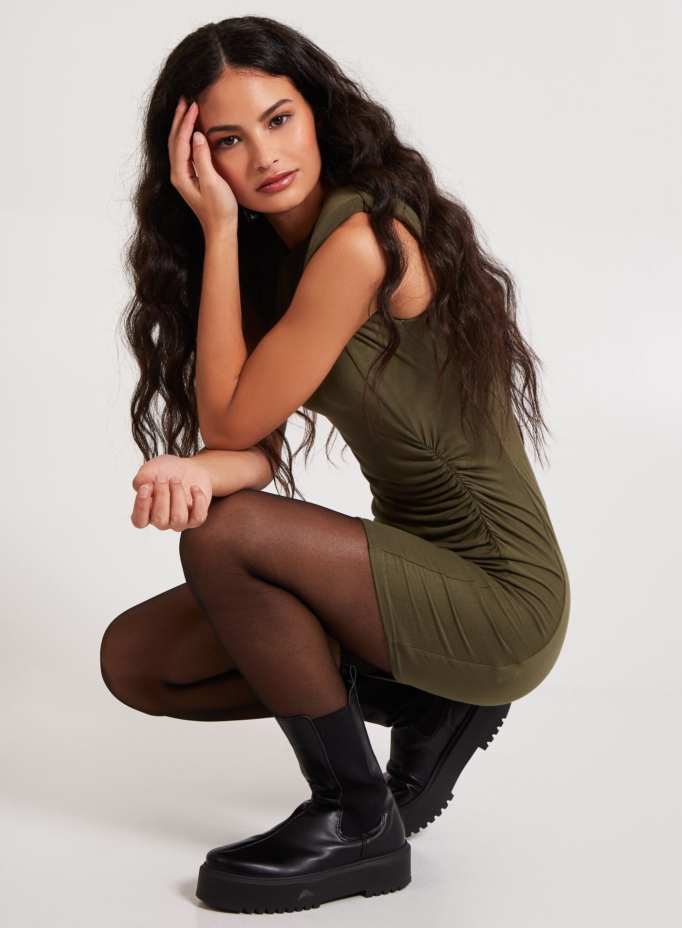 Ruched Side Ribbed Dress view 3