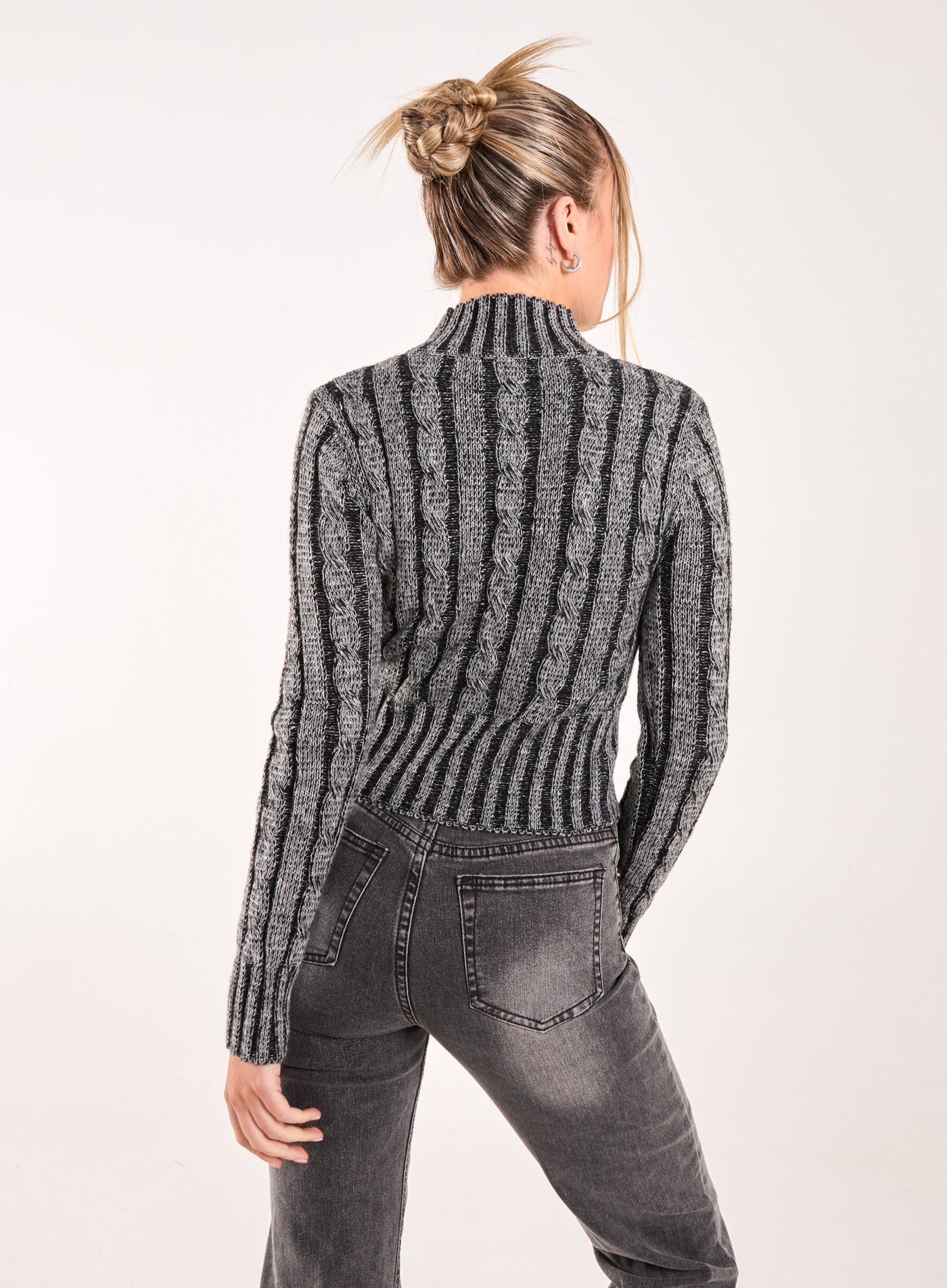 High Neck Zip Up Cable Knit view 4