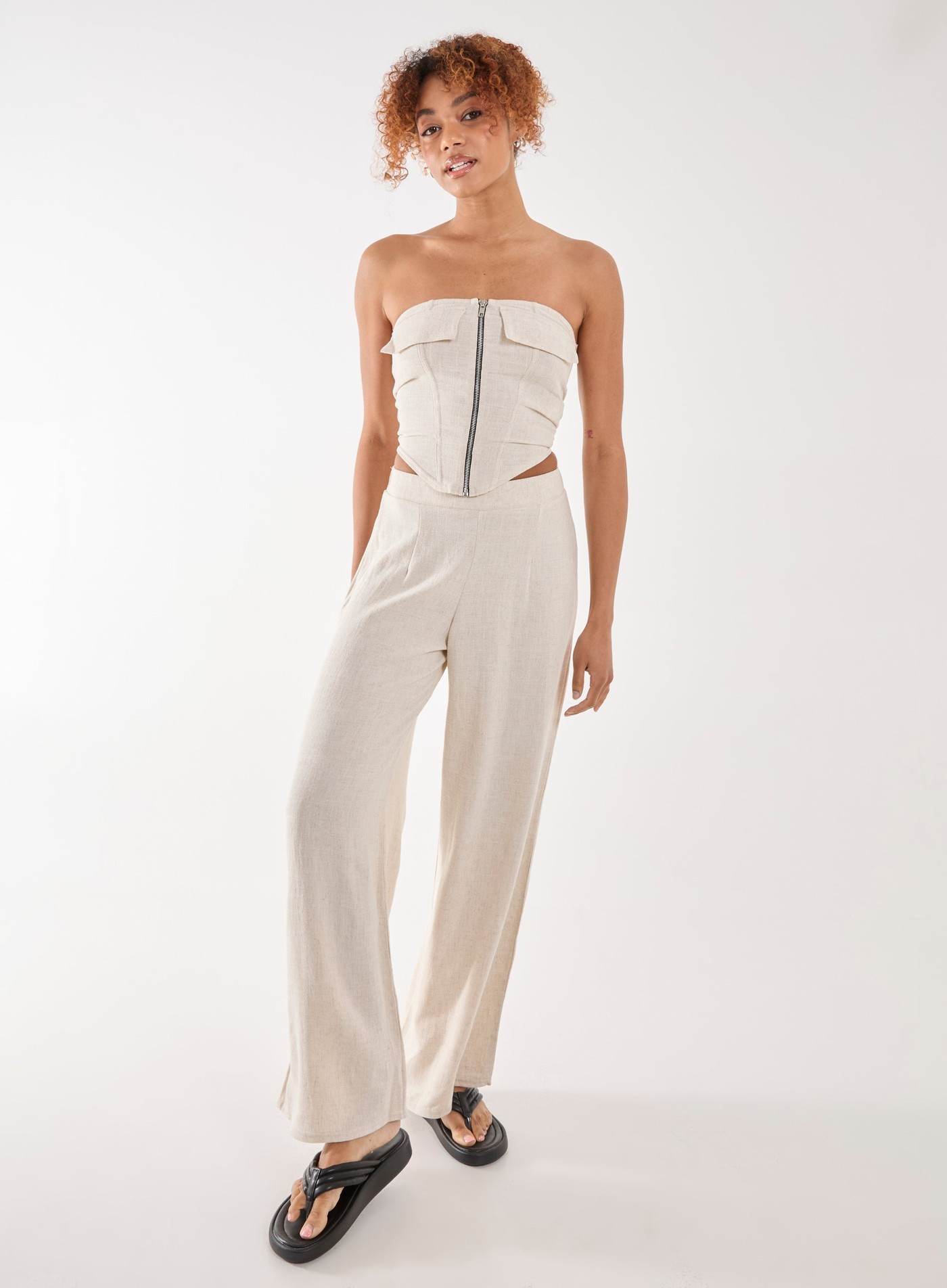 Linen Straight High Waist Trousers view 3