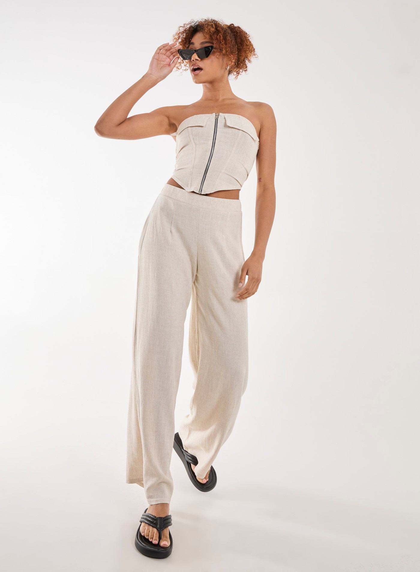 Linen Straight High Waist Trousers